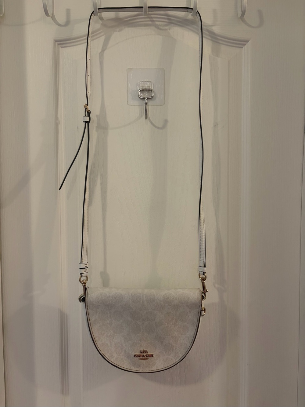 Coach White Signature Demi Moon Crossbody Bag